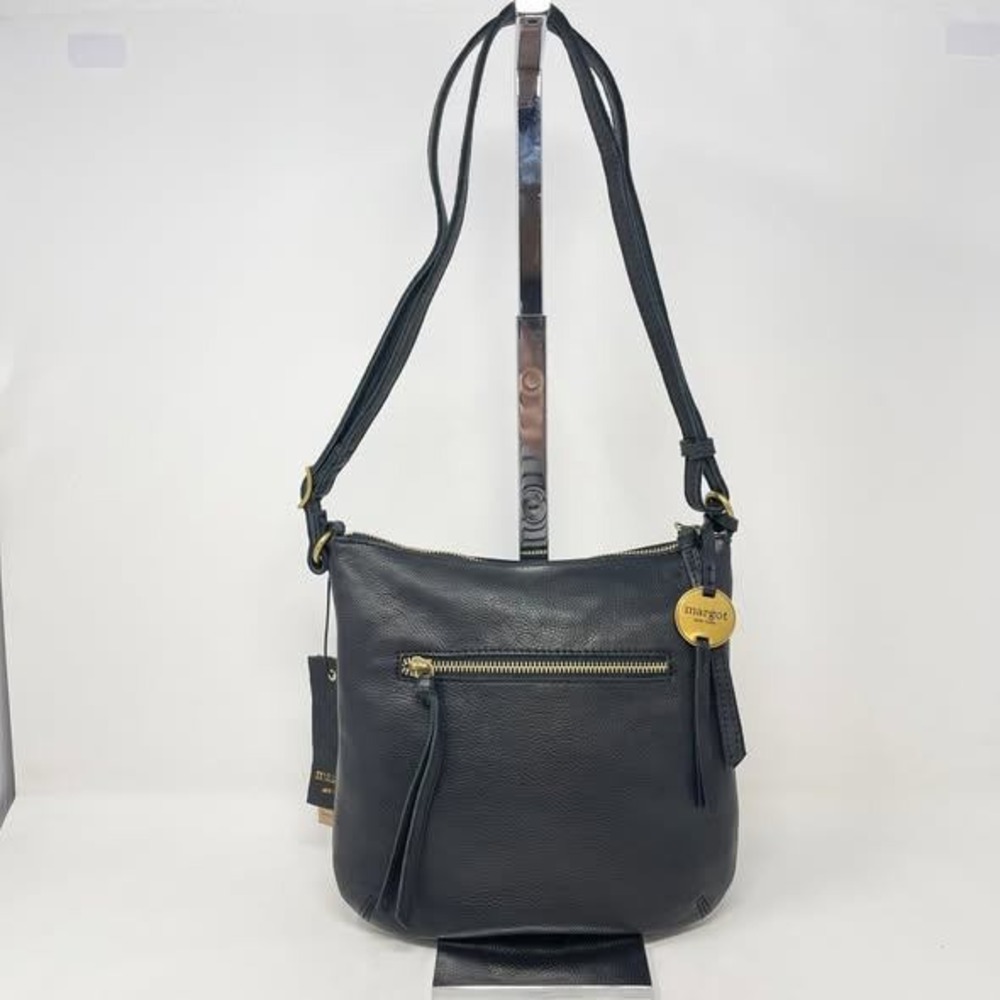 Margot Small Remy Hobo Crossbody Bag Black Leather Gold Hardware Minimalist